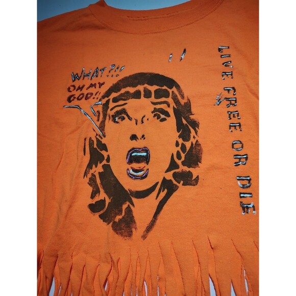Bright Orange Fringed T-Shirt Hippie Style M Jerzees Tee Boho Retro What OMG - Picture 2 of 5